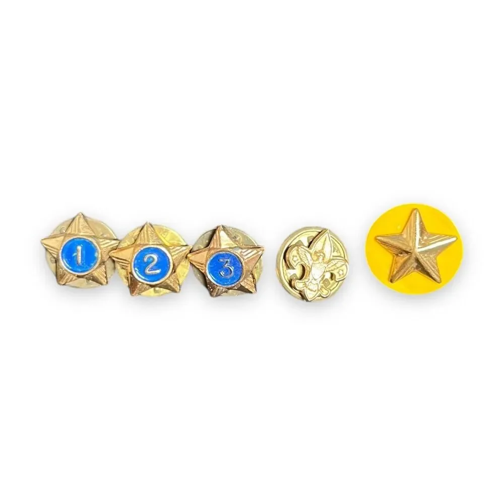 Boy Scouts Of America Vintage Ballou Gold Tone Star #1-3 Pins - Lot Of 5